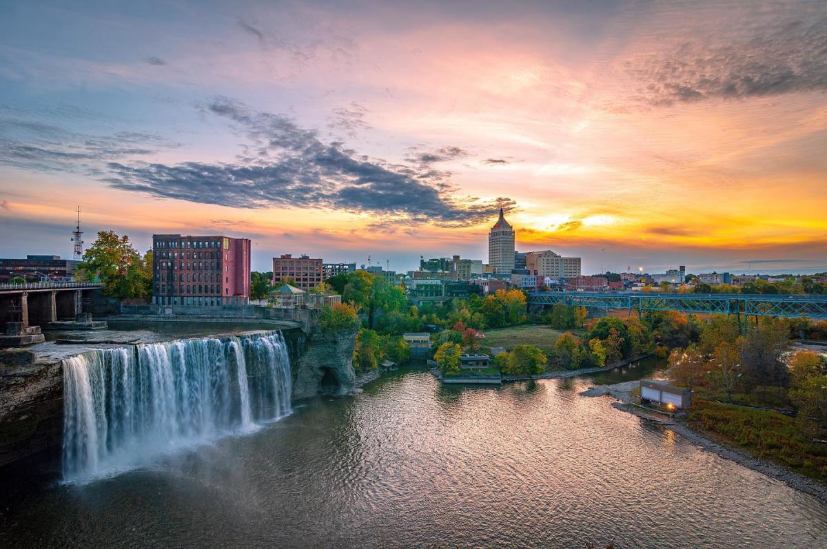High Falls on the Genesee River at sunset